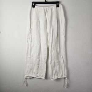 SEVYA Handmade Gauze Cotton Lined Pants Size Medium White Elastic Waist